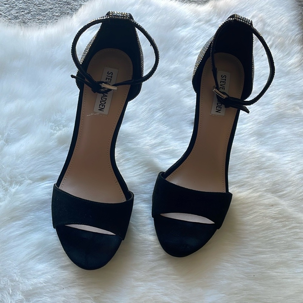 Steve Madden Kisha Platform Sandal 9 M Black With Rhinestones